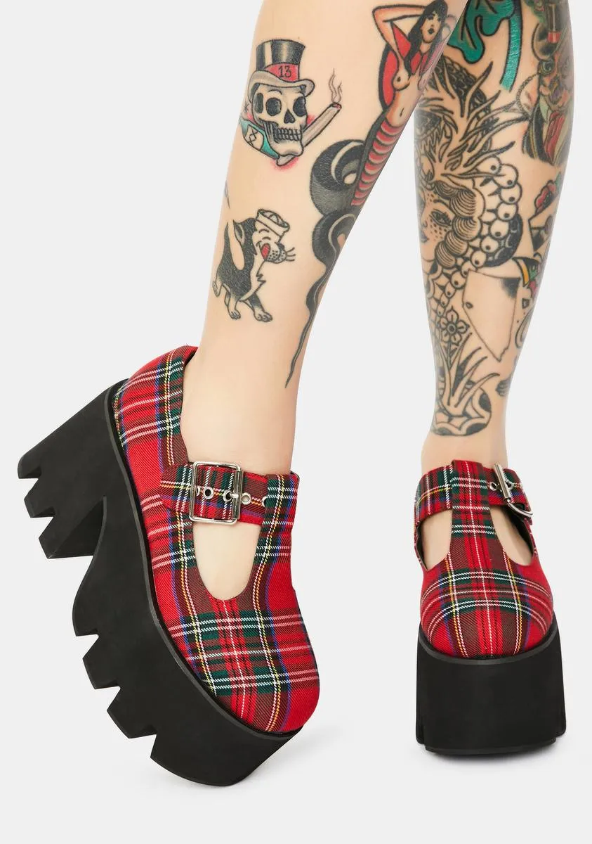 Tee Tartan Platform Mary Janes-