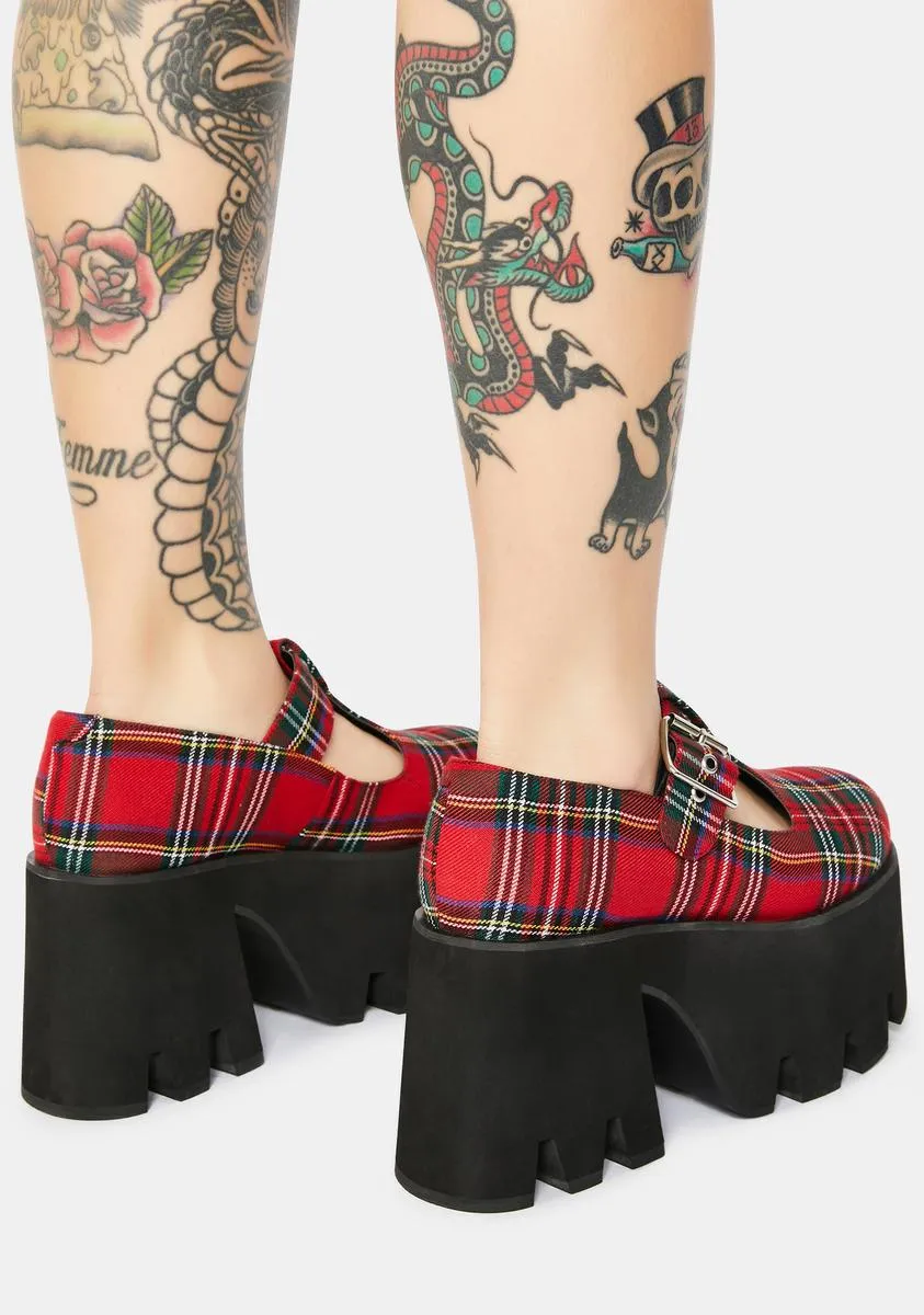 Tee Tartan Platform Mary Janes-