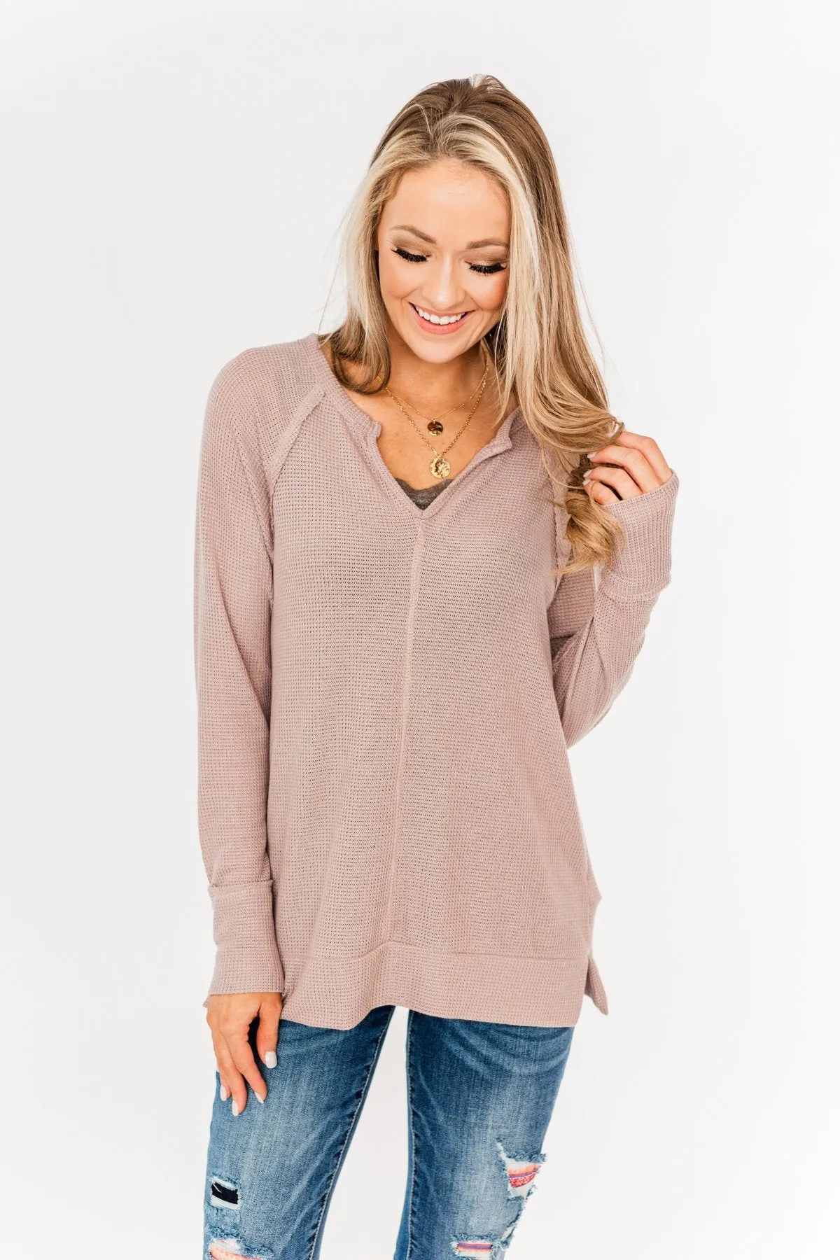 There You Go Again Thermal Notch Top- Dusty Mauve