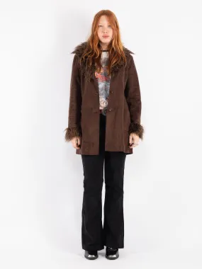 Vintage 00's Women Faux Sheepskin Coat in Brown