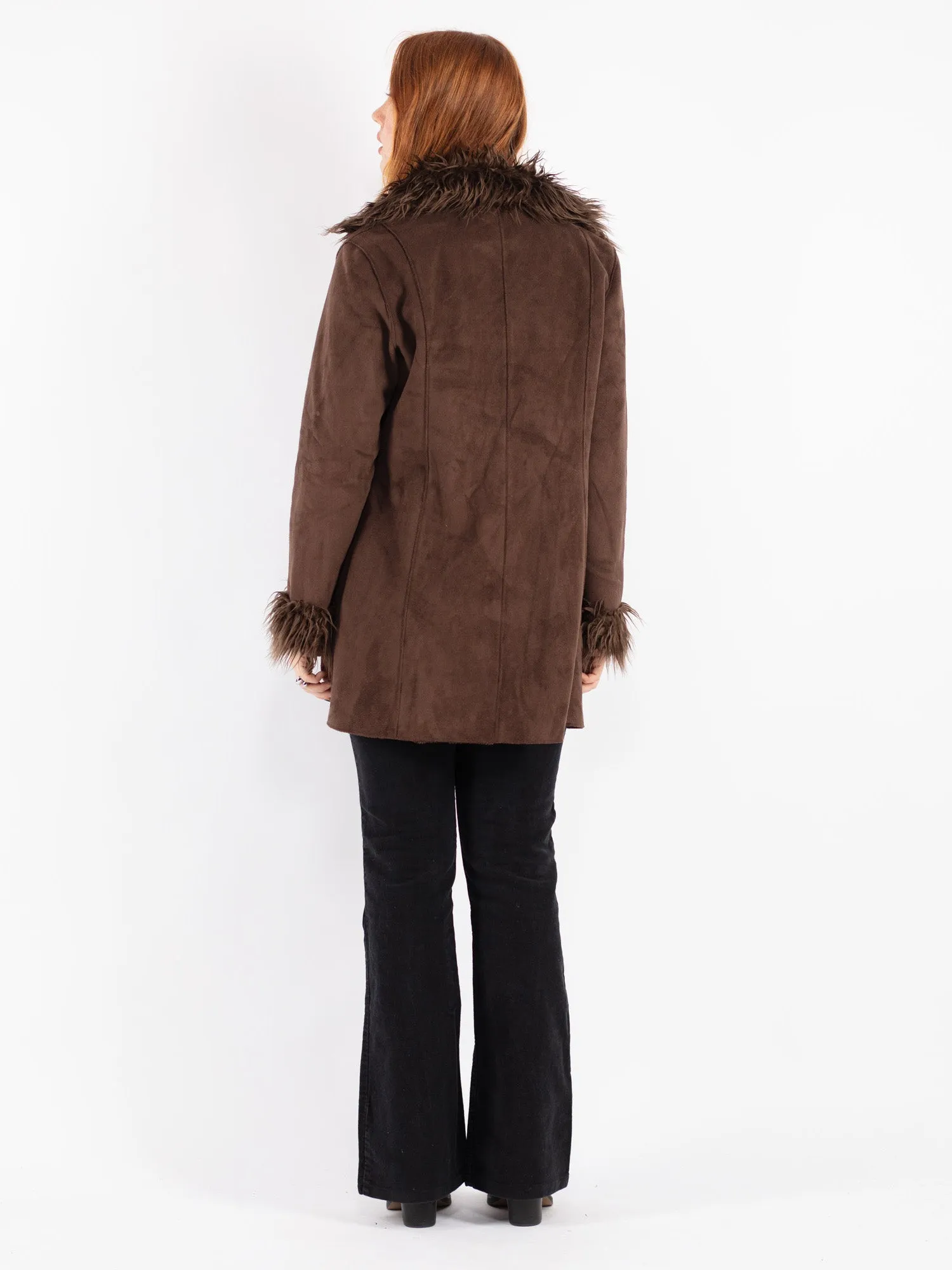 Vintage 00's Women Faux Sheepskin Coat in Brown