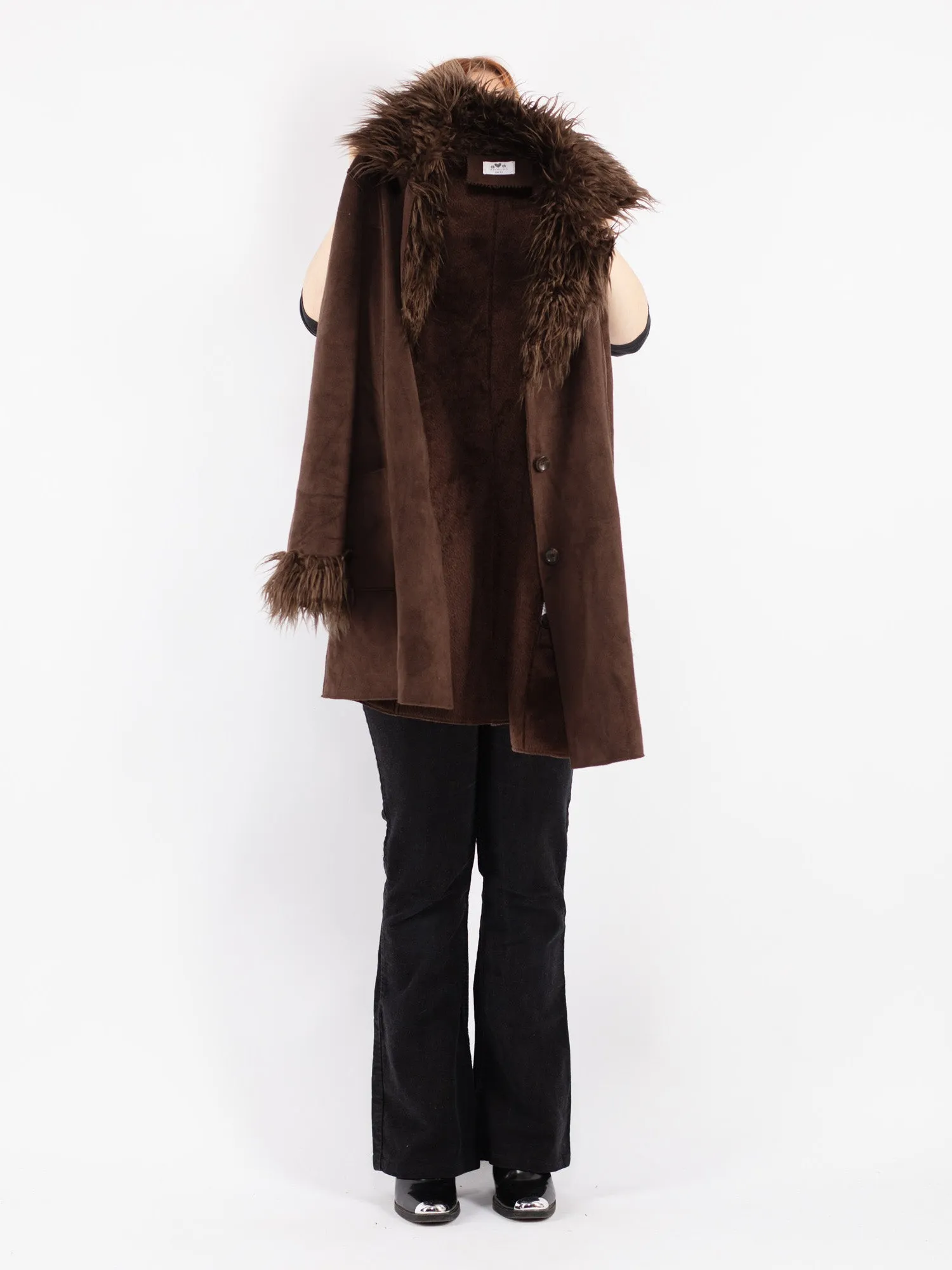 Vintage 00's Women Faux Sheepskin Coat in Brown