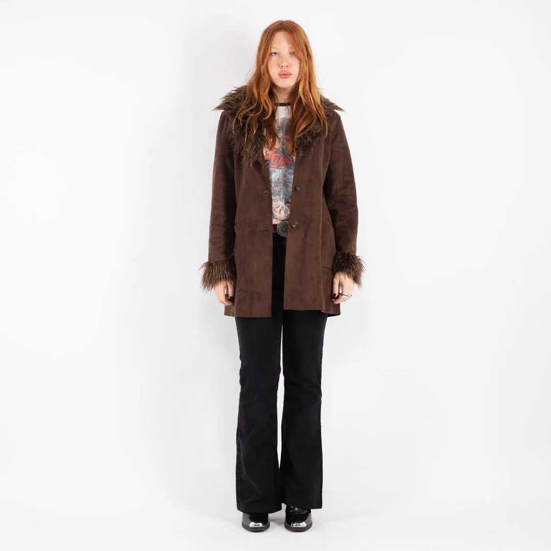 Vintage 00's Women Faux Sheepskin Coat in Brown