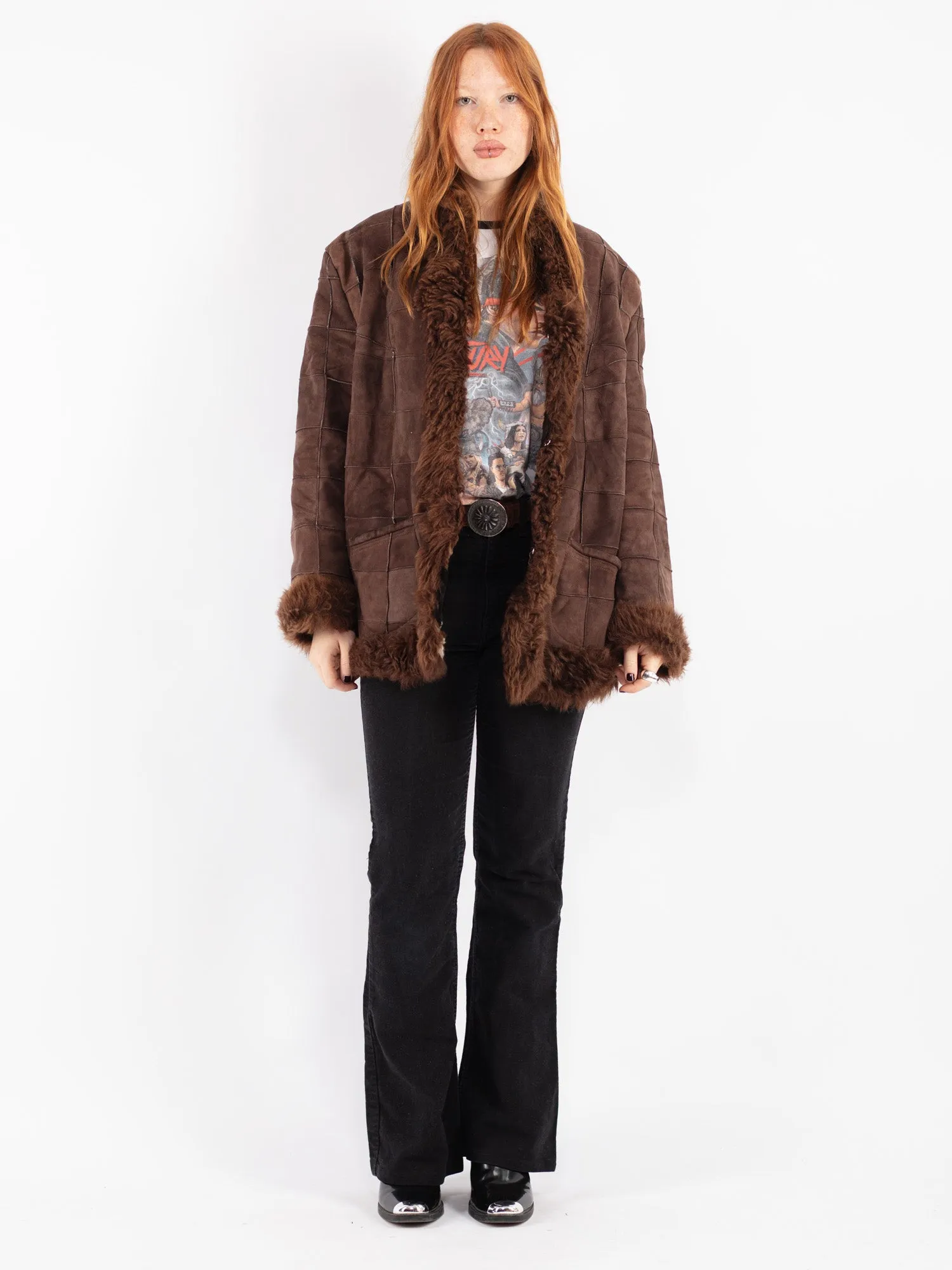 Vintage 70's Women Sheepskin Coat in Brown