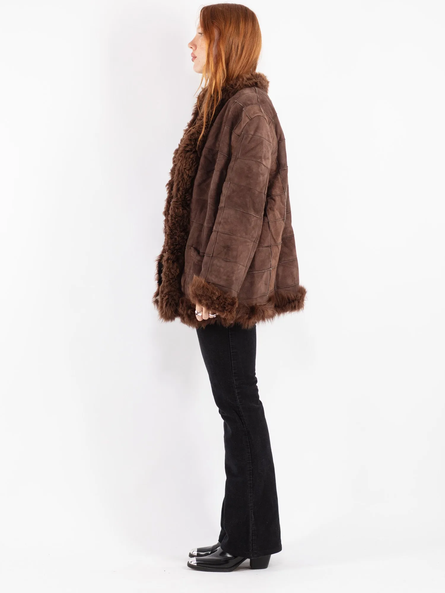 Vintage 70's Women Sheepskin Coat in Brown