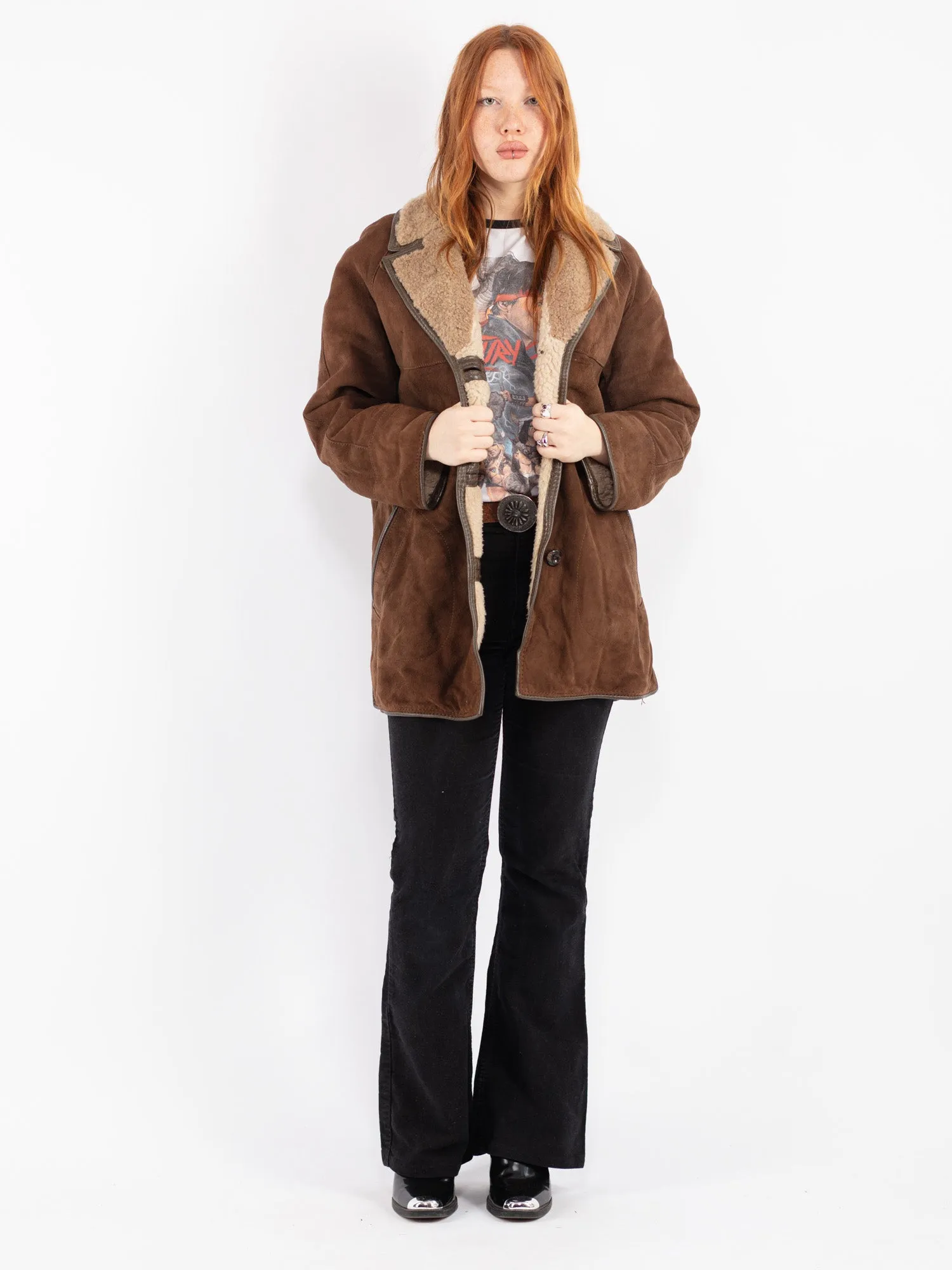 Vintage 70's Women Suede Sherpa Coat in Brown