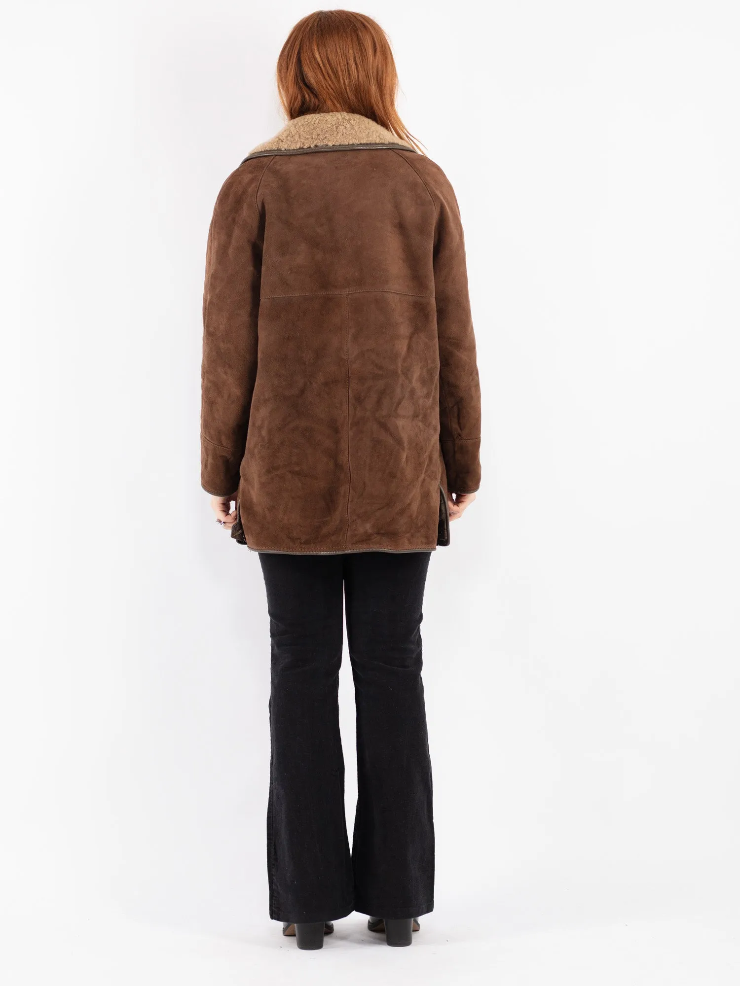 Vintage 70's Women Suede Sherpa Coat in Brown