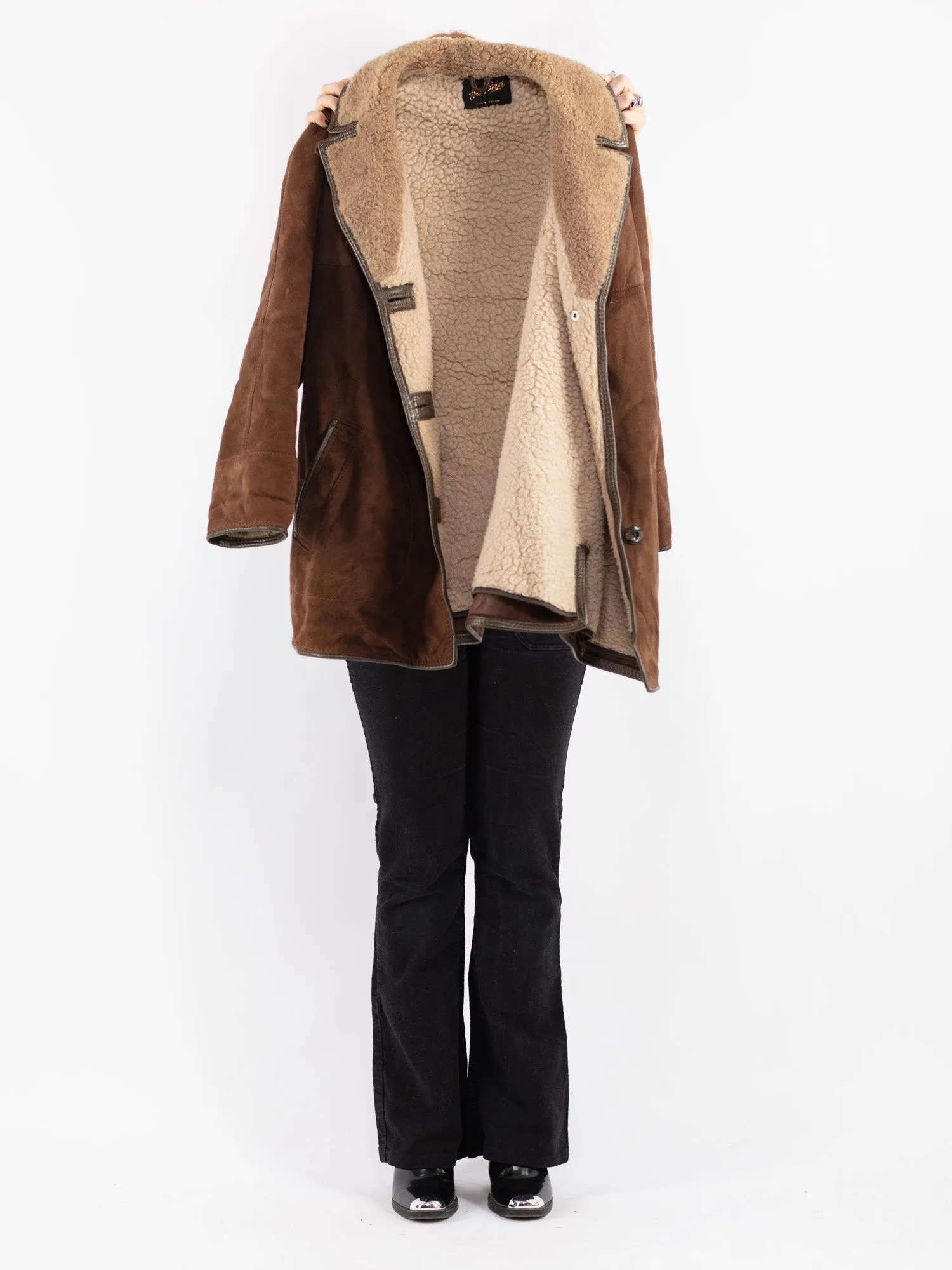 Vintage 70's Women Suede Sherpa Coat in Brown