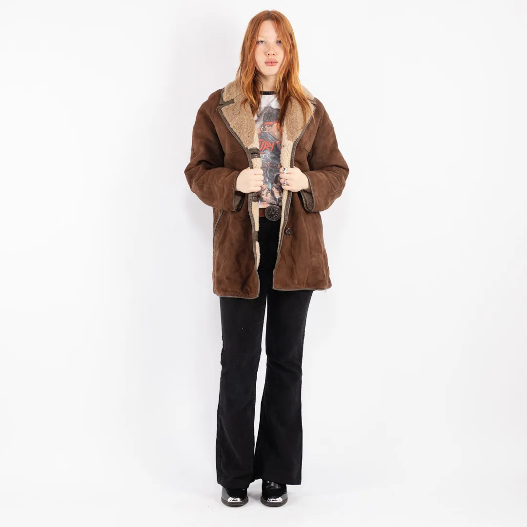 Vintage 70's Women Suede Sherpa Coat in Brown