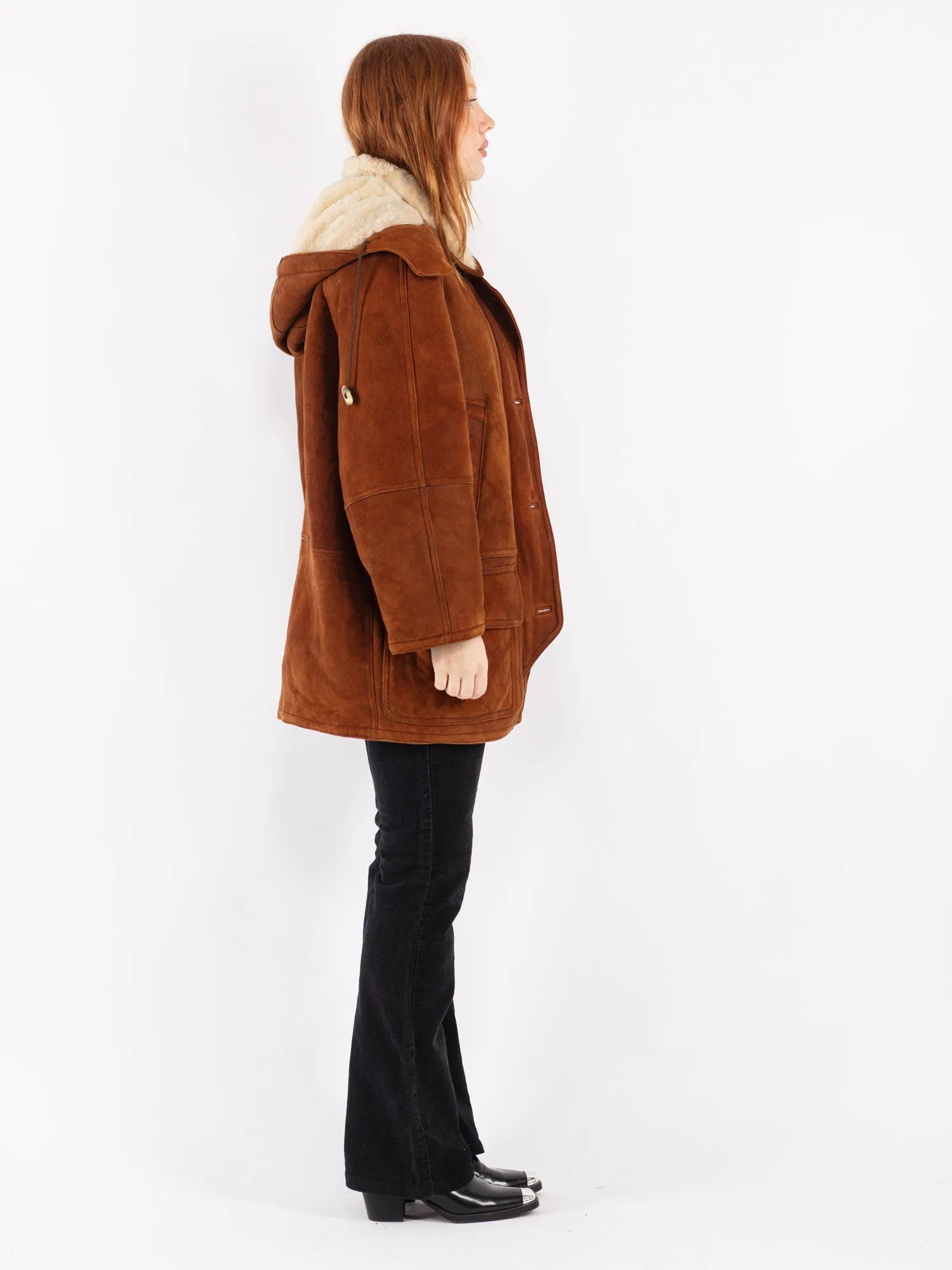 Vintage 80's Women Sheepskin Coat in Brown