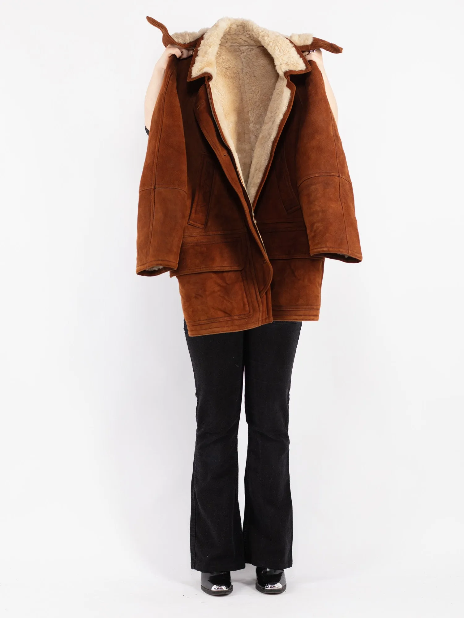 Vintage 80's Women Sheepskin Coat in Brown