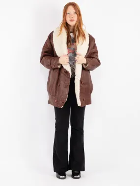 Vintage 80's Women Sheepskin Shearling Coat in Brown