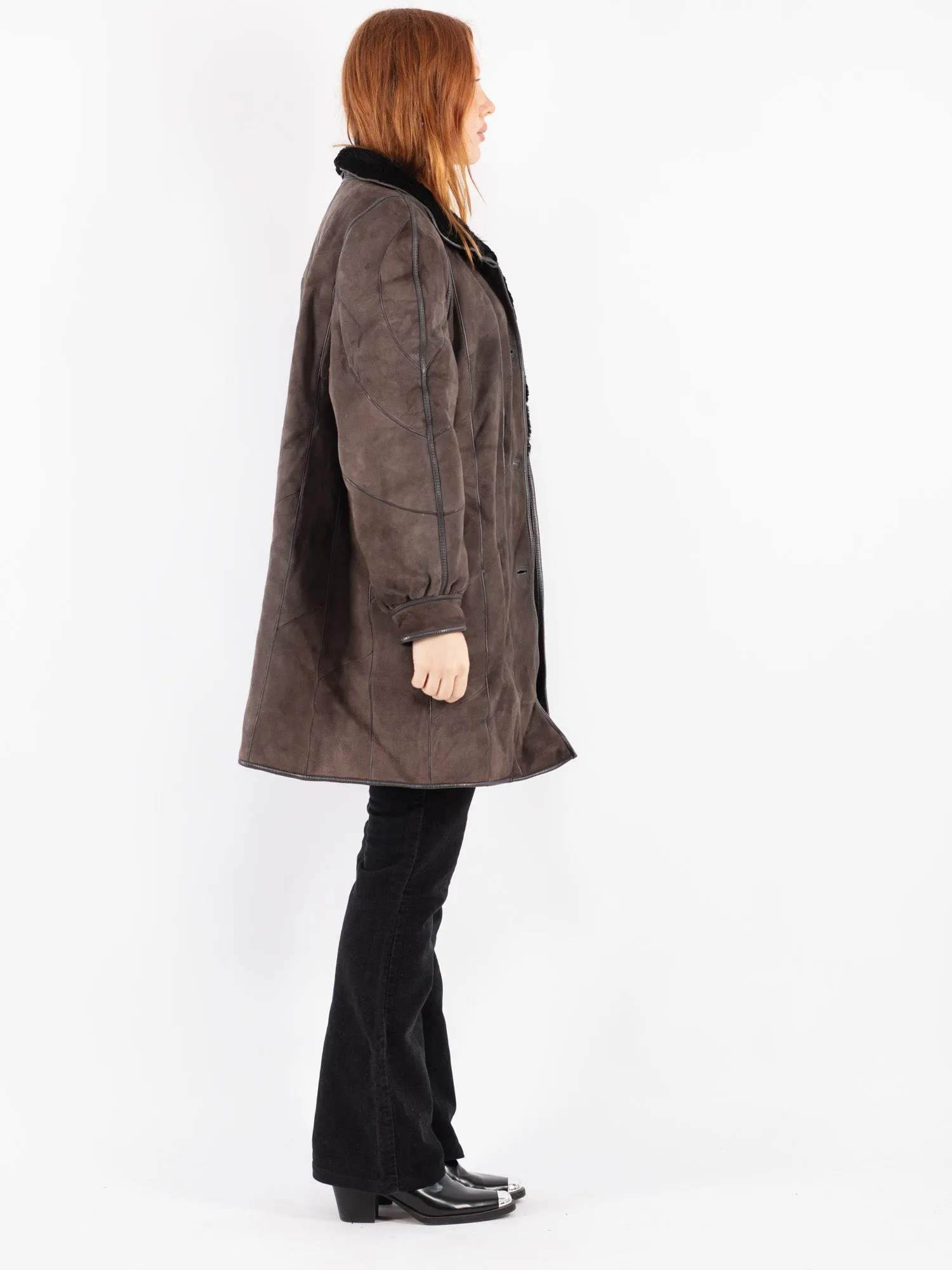 Vintage 90's Women Sheepskin Coat in Gray