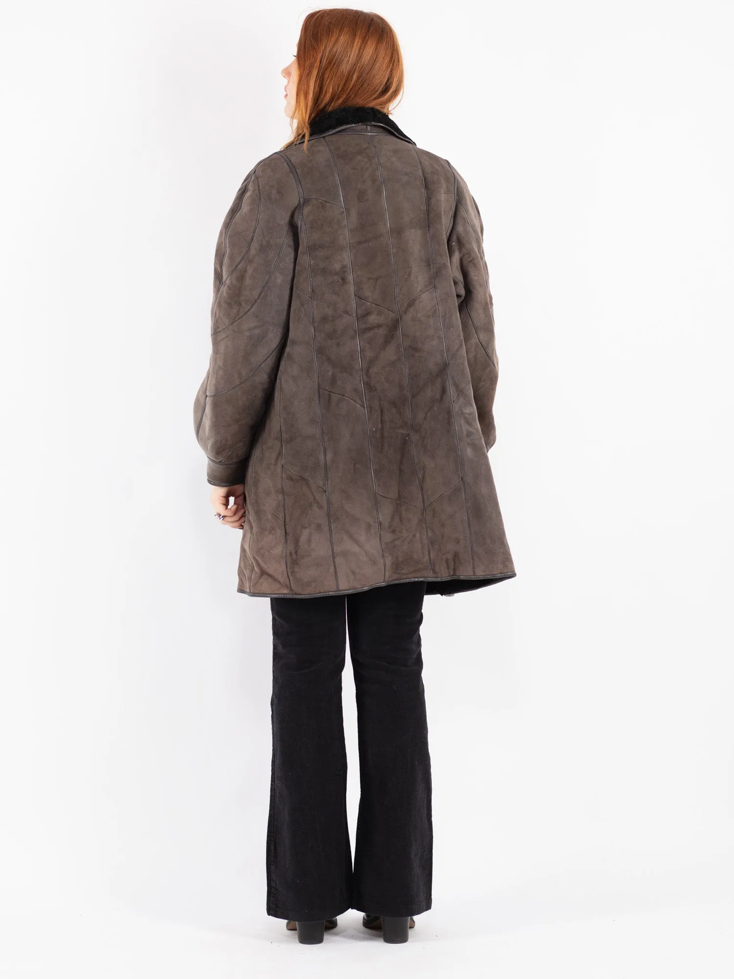 Vintage 90's Women Sheepskin Coat in Gray