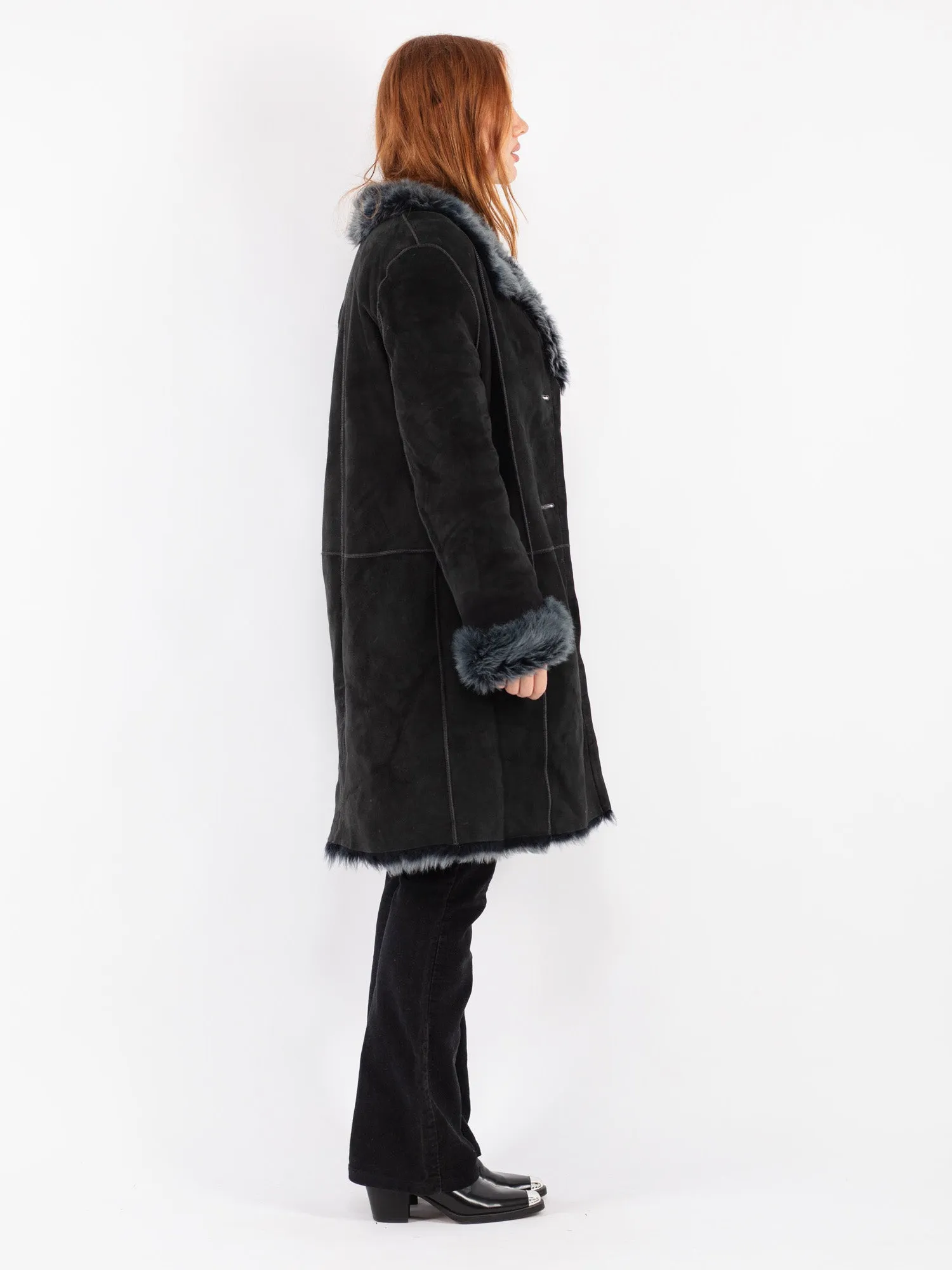 Vintage 90's Women Sheepskin Shearling Coat in Gray