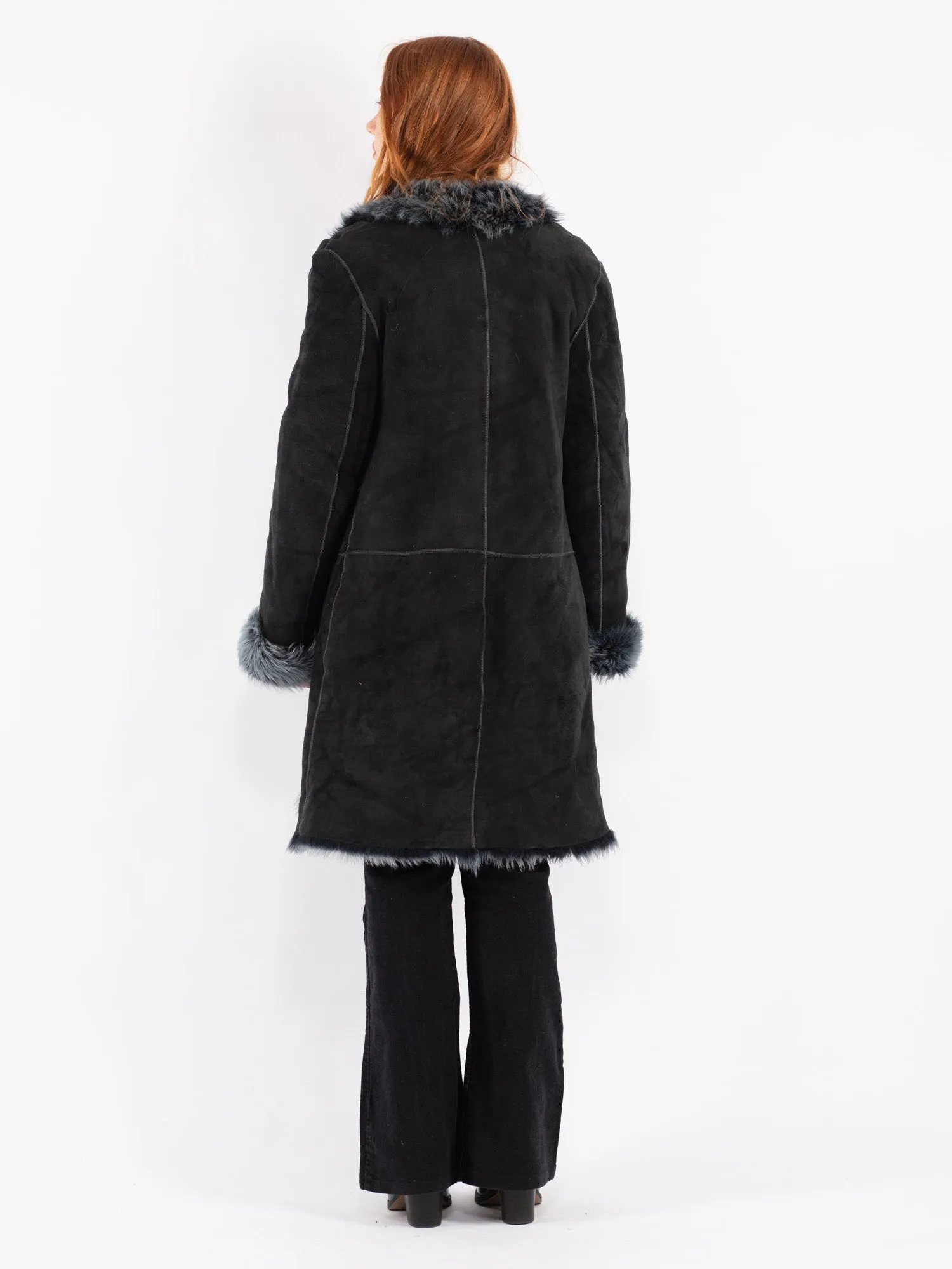 Vintage 90's Women Sheepskin Shearling Coat in Gray