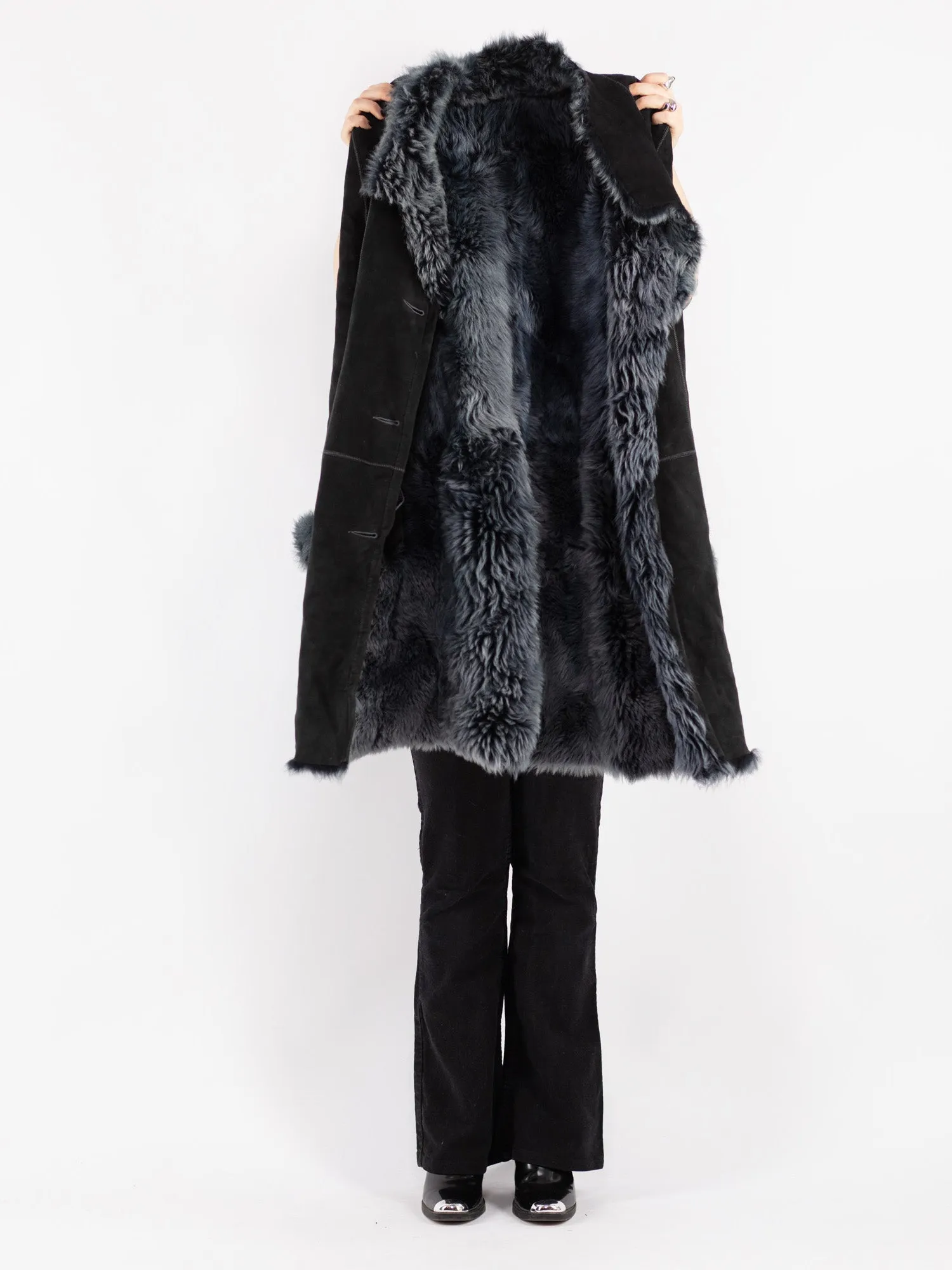 Vintage 90's Women Sheepskin Shearling Coat in Gray