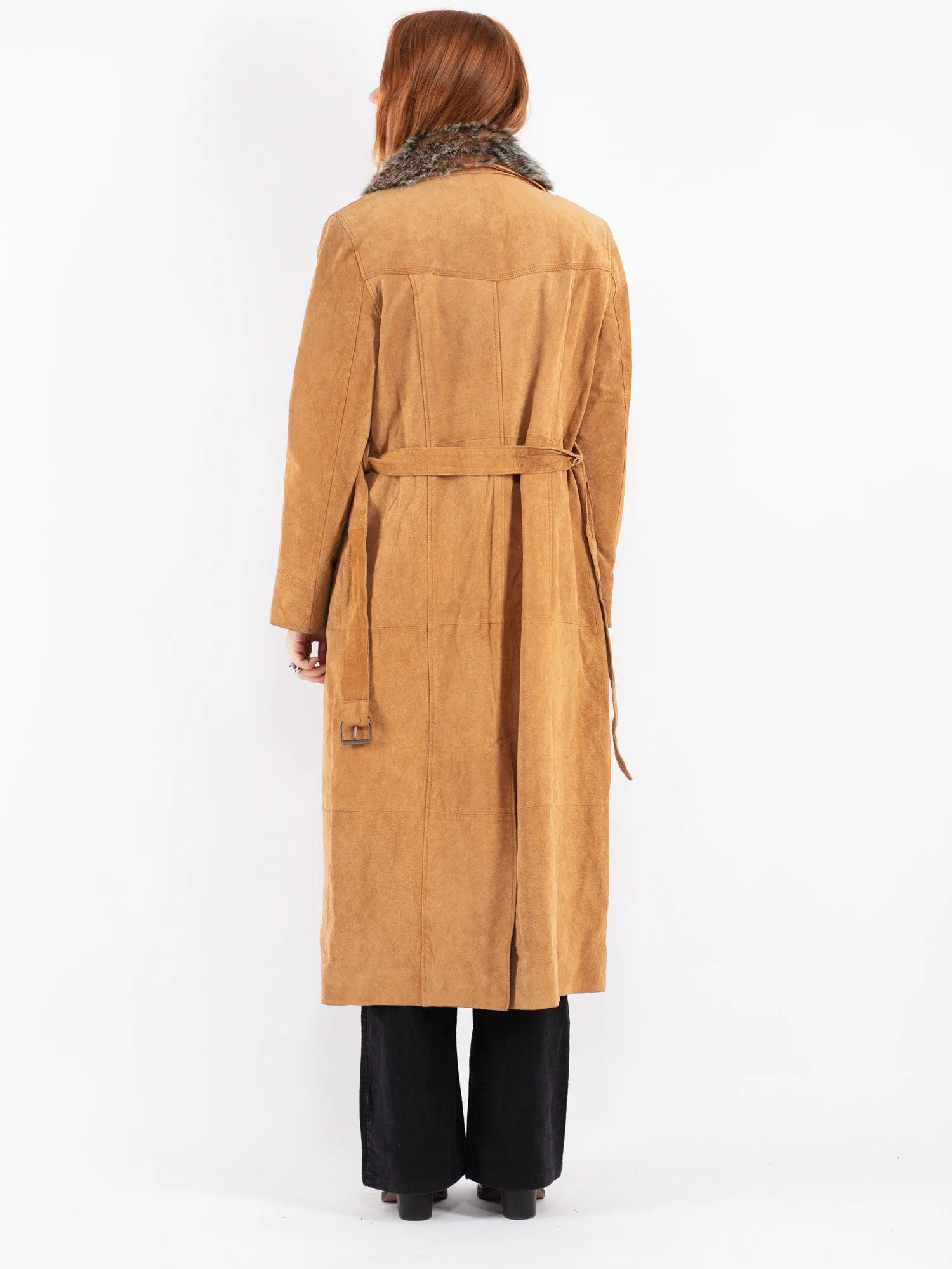 Vintage 90's Women Suede Sherpa Coat in Beige