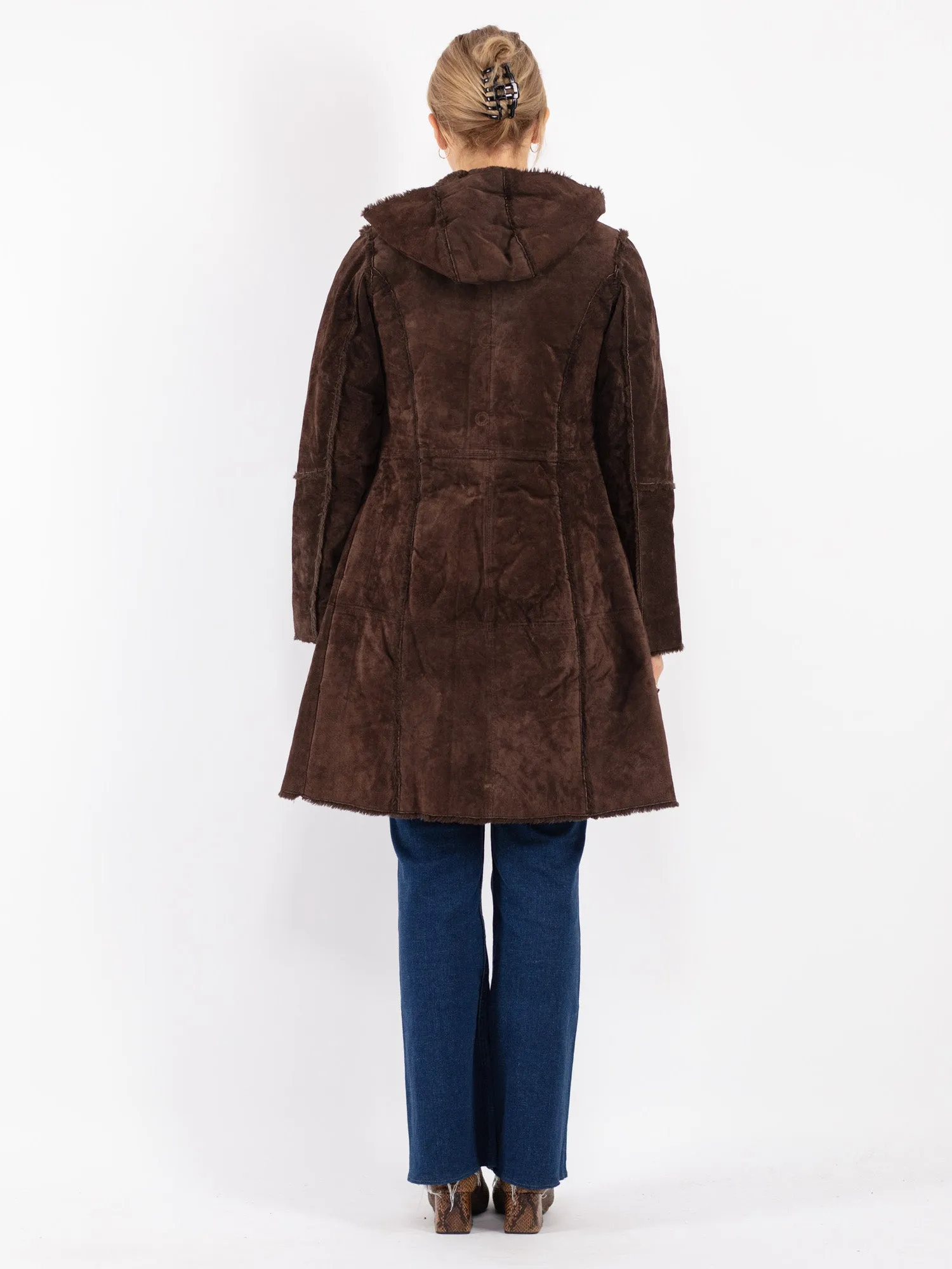 Vintage 90's Women Suede Sherpa Coat in Brown