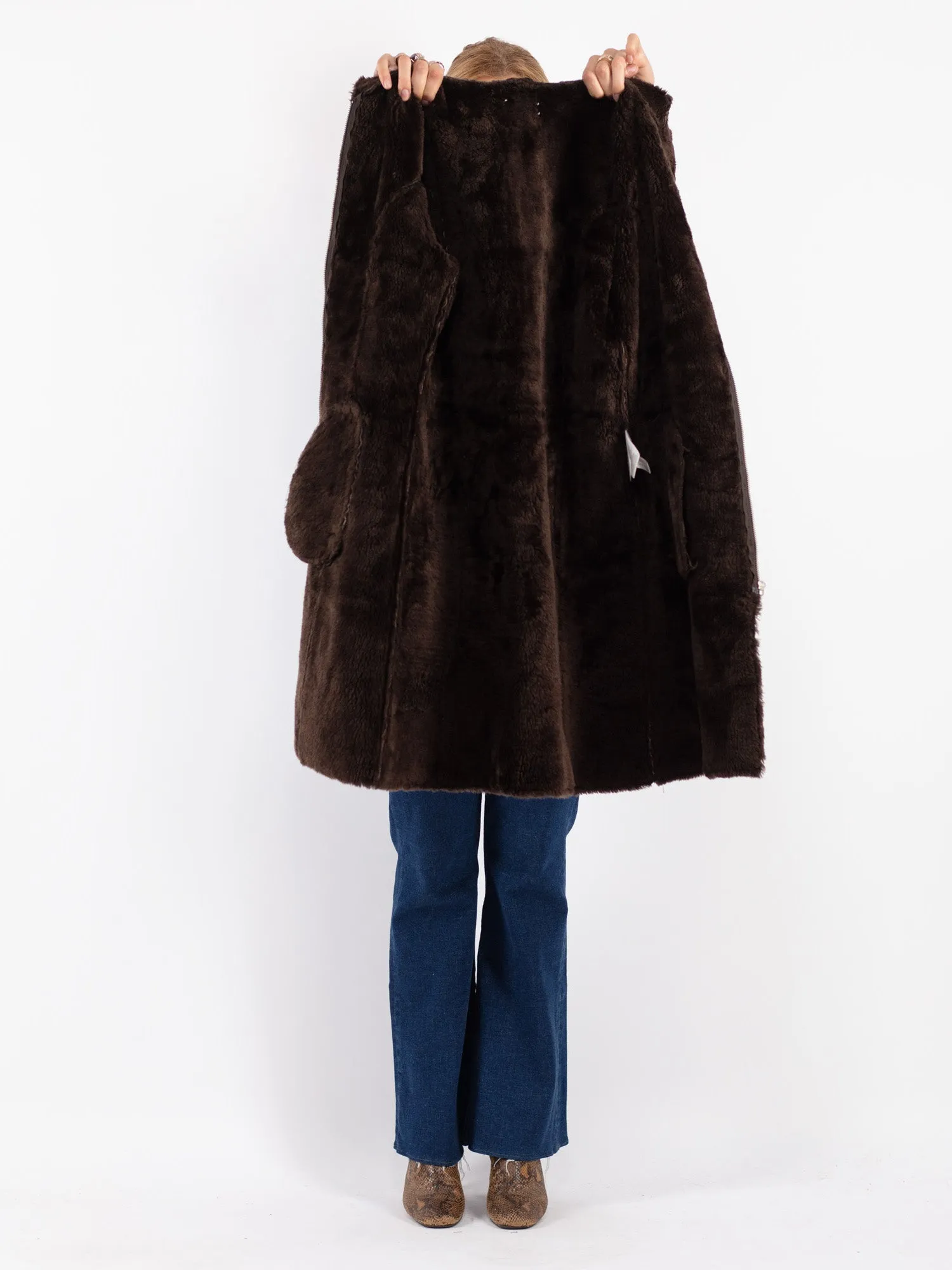 Vintage 90's Women Suede Sherpa Coat in Brown