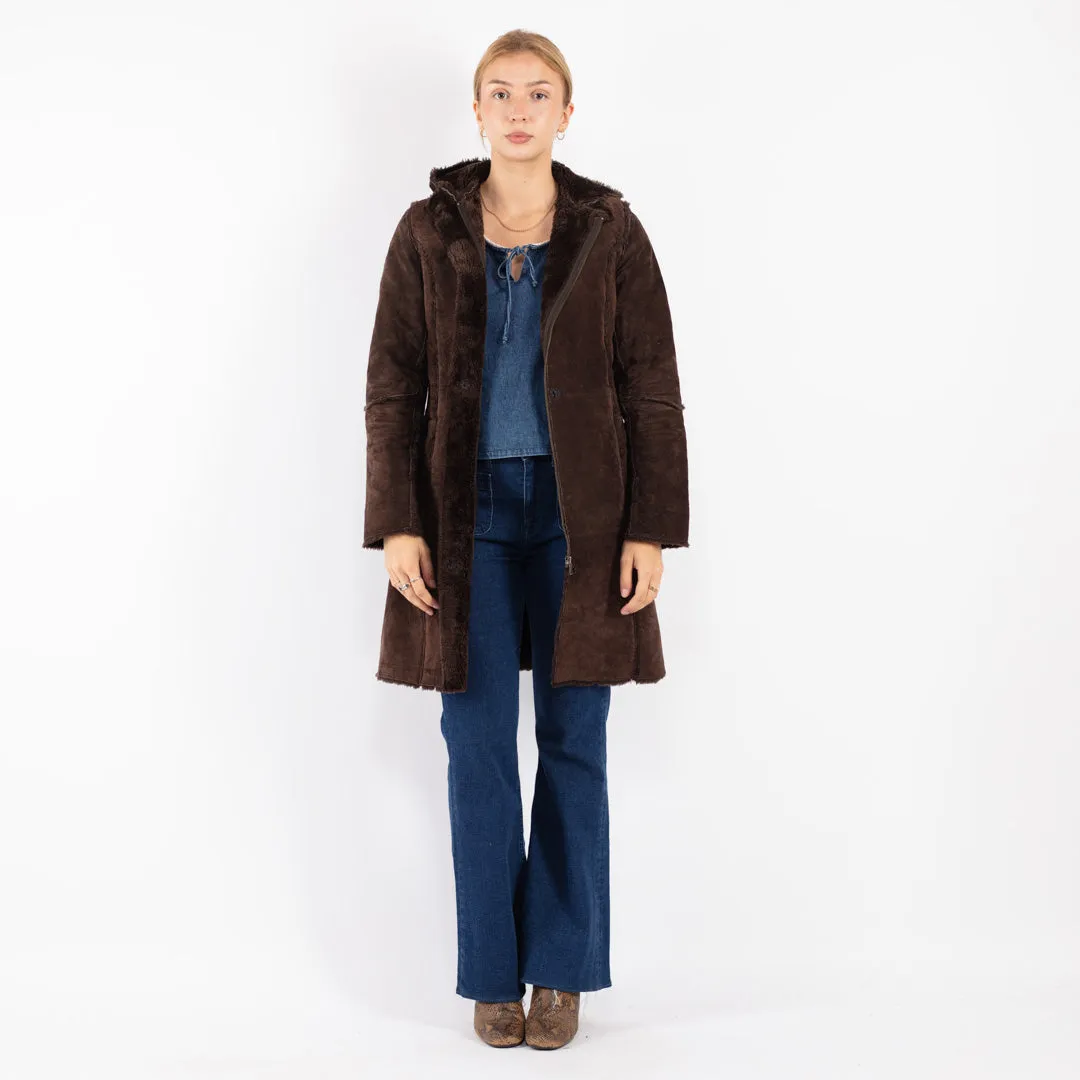 Vintage 90's Women Suede Sherpa Coat in Brown