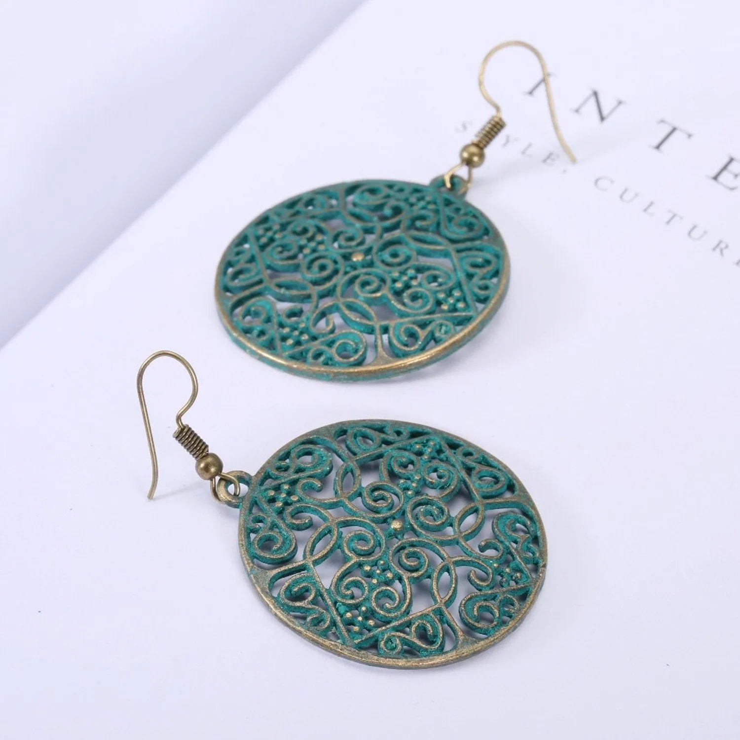 Vintage Ethnic Bronze Green Water Drop Earrings