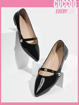 Woman Shoes Fashionable Black Patent Leather Mary Jane Flat Shoes For Spring And Summer