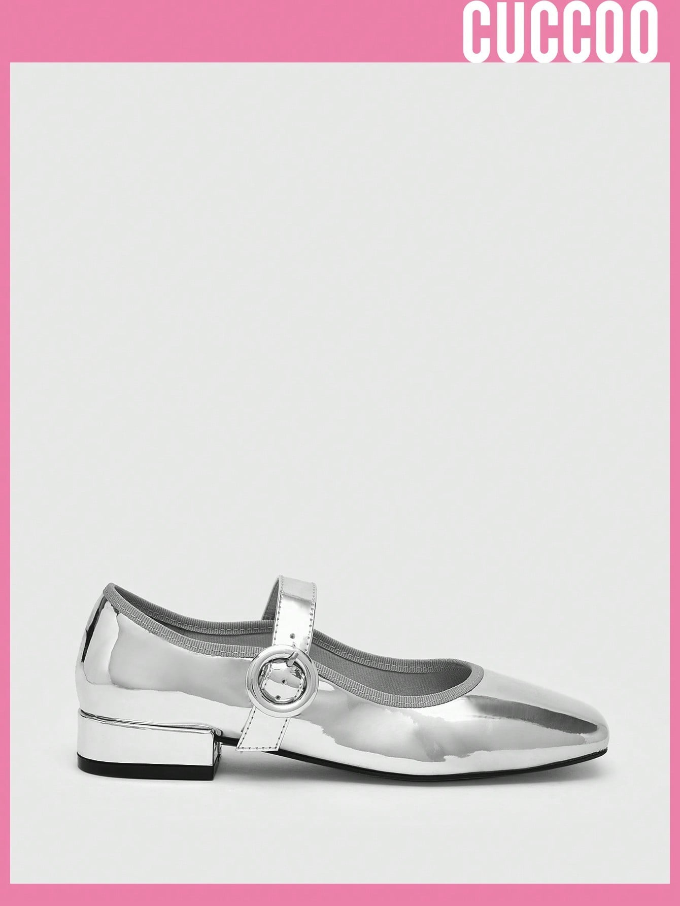 Woman Shoes Fashionable Mary Jane Style Low Heel Shoes With Metallic Silver Look For Spring And Summer