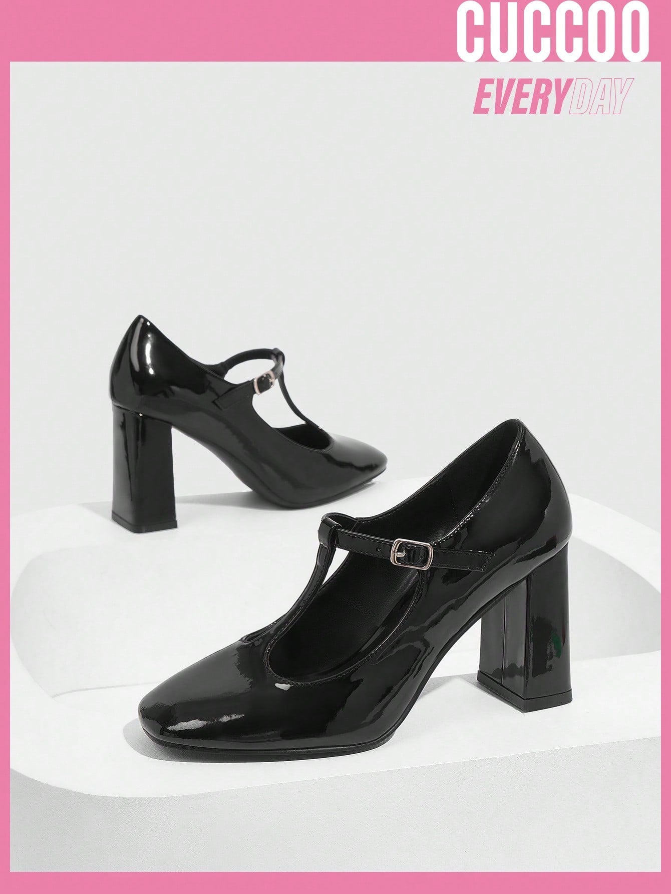 Woman Shoes Shoes Fashionable Black Square Toe Mary Jane High-Heeled Court Shoes For Spring And Summer