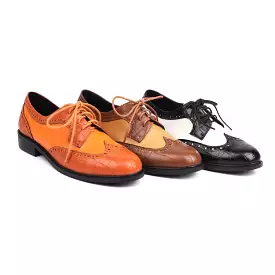 Women's Bicolor Lace-Up Round Toe Flats Oxford Shoes