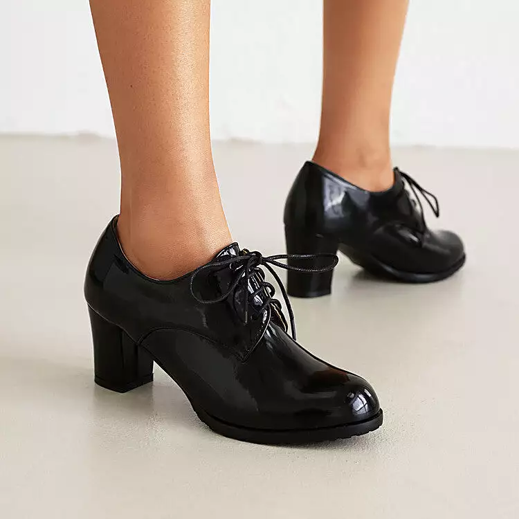 Women's Lace-Up Block Chunky Heel Oxford Shoes