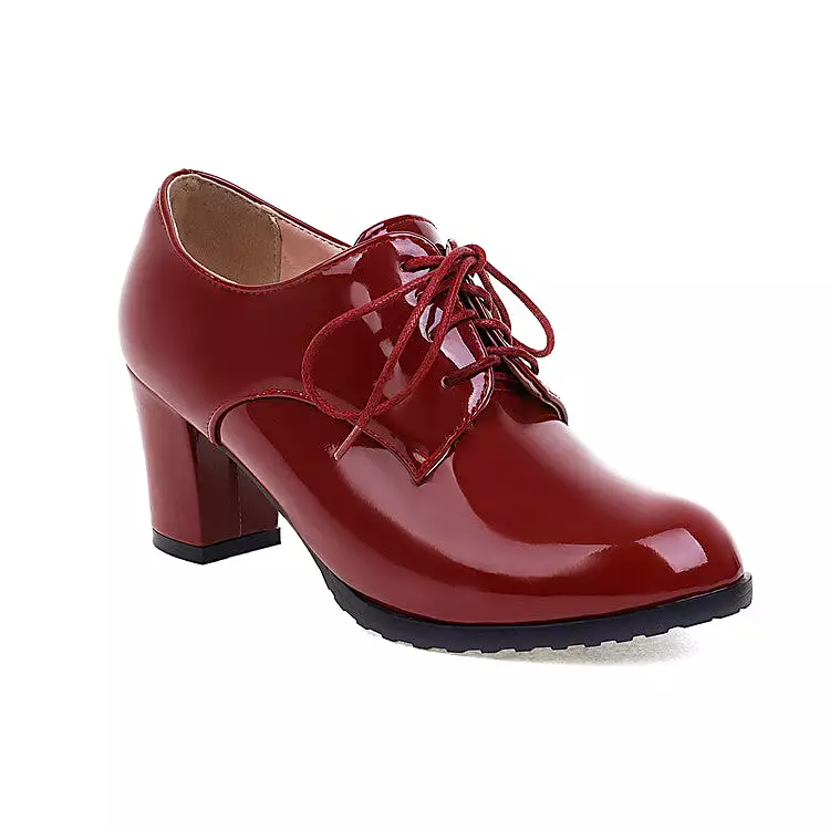 Women's Lace-Up Block Chunky Heel Oxford Shoes