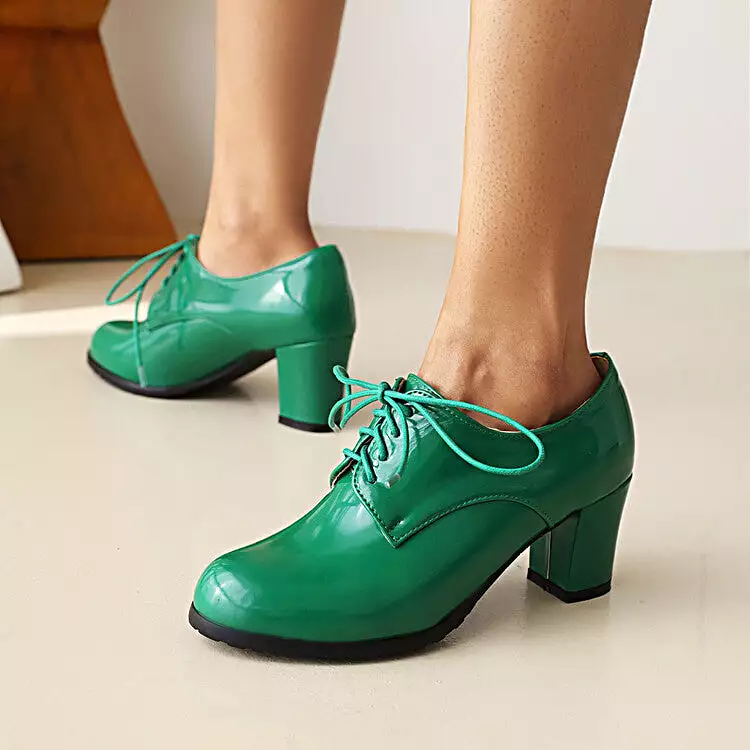 Women's Lace-Up Block Chunky Heel Oxford Shoes