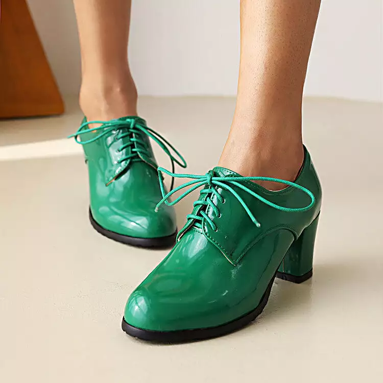 Women's Lace-Up Block Chunky Heel Oxford Shoes