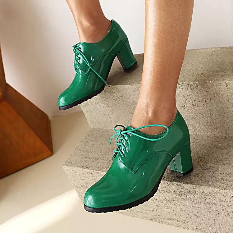 Women's Lace-Up Block Chunky Heel Oxford Shoes