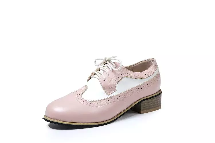 Women's Pointed Toe Bicolor Lace-Up Oxford Shoes