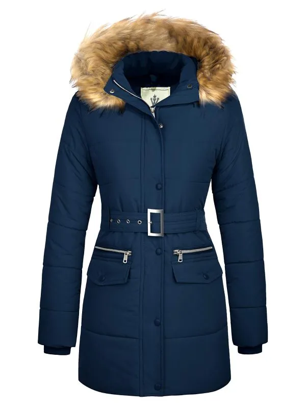 Women's Winter Waterproof Thickened Puffer Jacket with Fur Hood