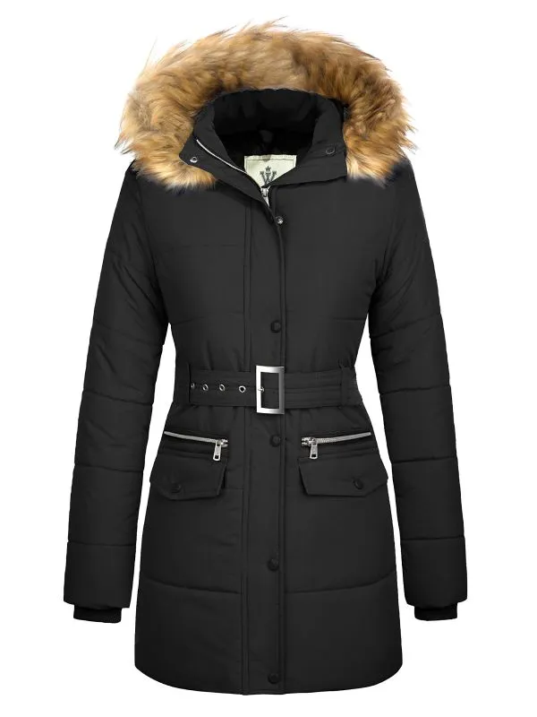 Women's Winter Waterproof Thickened Puffer Jacket with Fur Hood