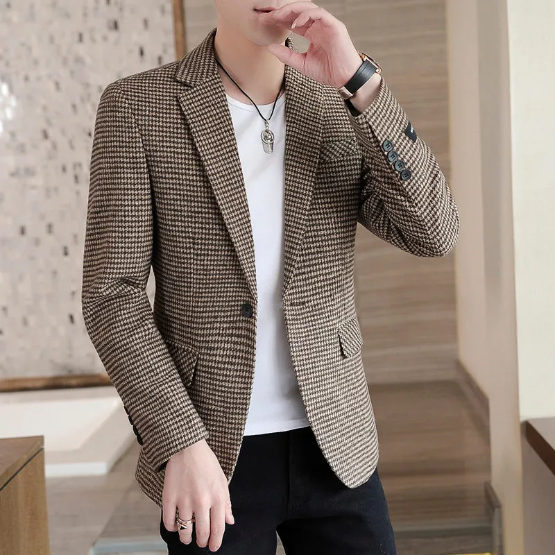 Xituodai Autumn Men Jacket Suit OneButton Classic Houndstooth Korean Style Blazer Non-ironing Mens Wedding Tuxedos Suits Blazer 