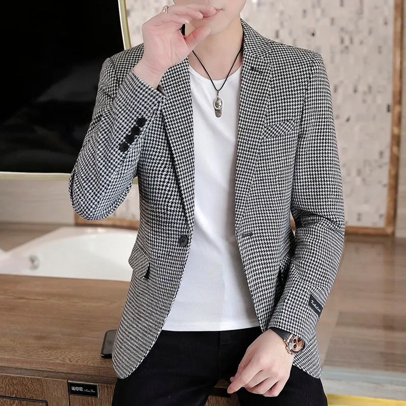 Xituodai Autumn Men Jacket Suit OneButton Classic Houndstooth Korean Style Blazer Non-ironing Mens Wedding Tuxedos Suits Blazer 