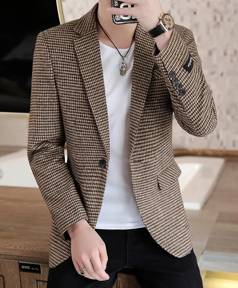 Xituodai Autumn Men Jacket Suit OneButton Classic Houndstooth Korean Style Blazer Non-ironing Mens Wedding Tuxedos Suits Blazer 