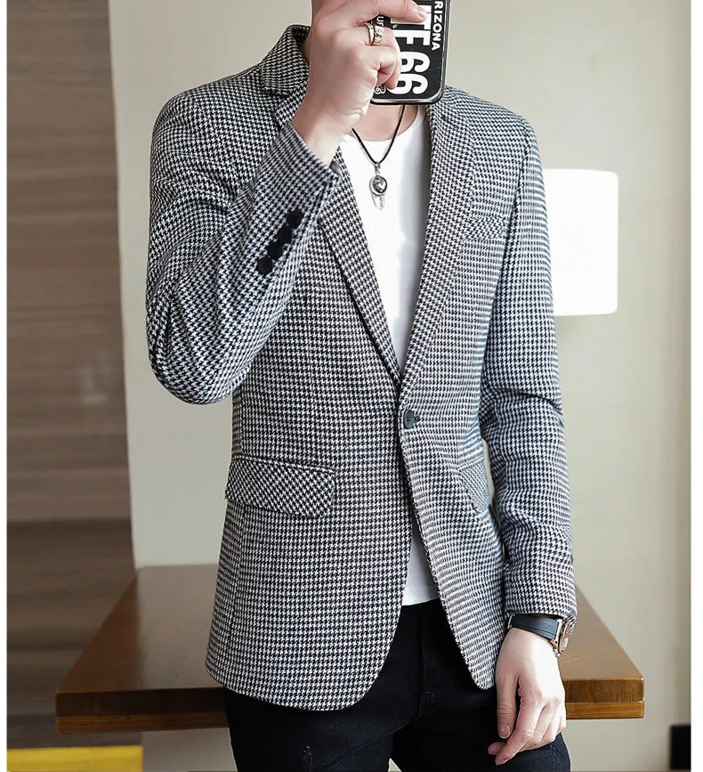 Xituodai Autumn Men Jacket Suit OneButton Classic Houndstooth Korean Style Blazer Non-ironing Mens Wedding Tuxedos Suits Blazer 