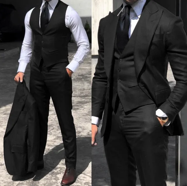 Xituodai Classy Wedding Tuxedos Suits Slim Fit Bridegroom For Men 3 Pieces Groomsmen Suit Male Cheap Formal Business  (Jacket+Ve