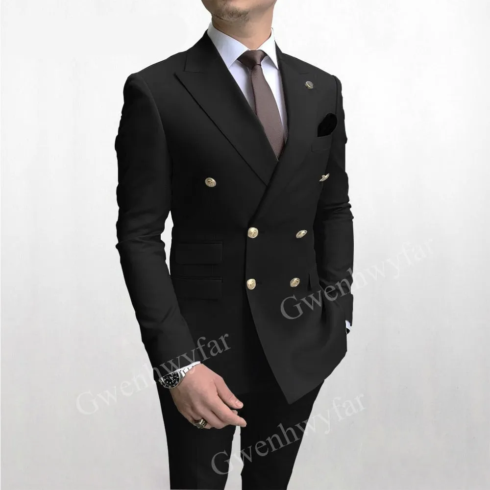 Xituodai Sky Blue Men Suits Double Breasted 2024 Latest Design Gold Button Groom Wedding Tuxedos Best Costume Homme 2 Pieces