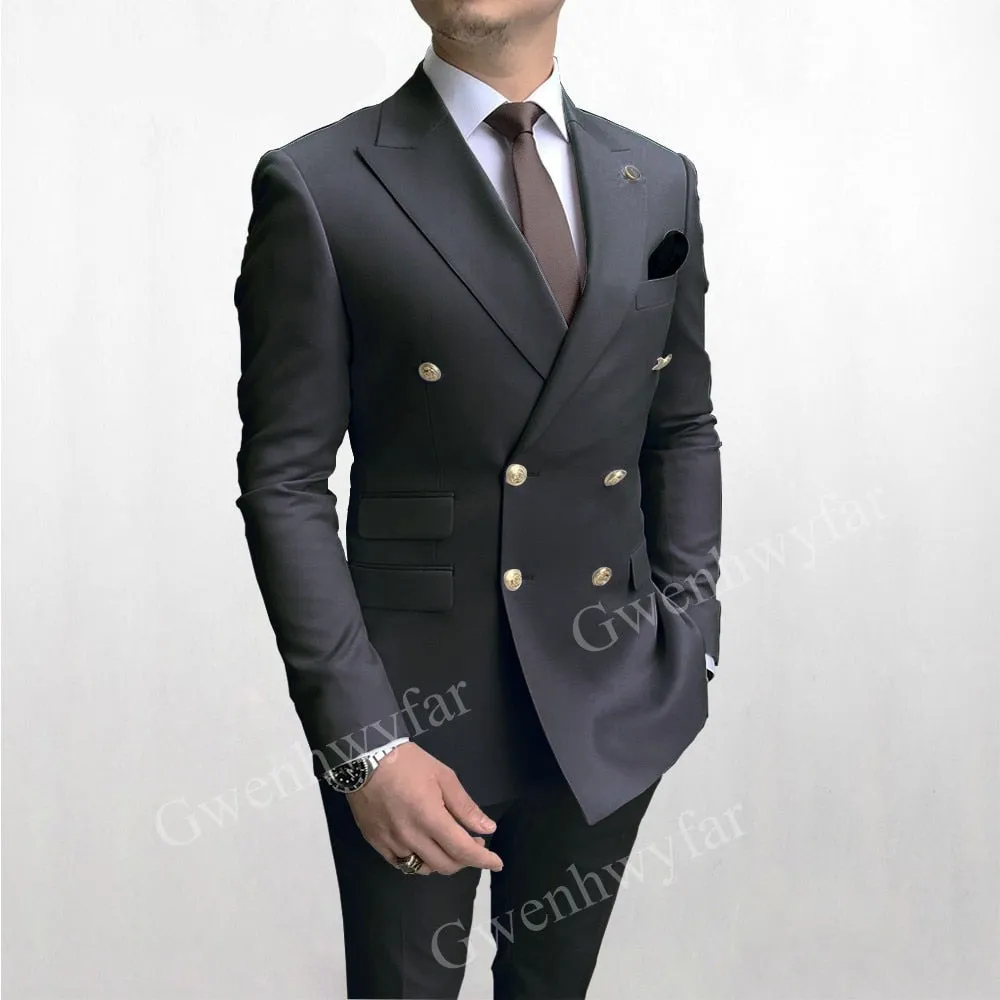 Xituodai Sky Blue Men Suits Double Breasted 2024 Latest Design Gold Button Groom Wedding Tuxedos Best Costume Homme 2 Pieces