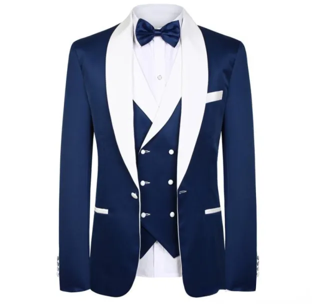 Xituodai Slim Fit Groomsmen One Button Groom Tuxedos Peak Blue Lapel Men Suits Wedding Best Man 3 Pieces ( Jacket+Pants+Vest+Tie