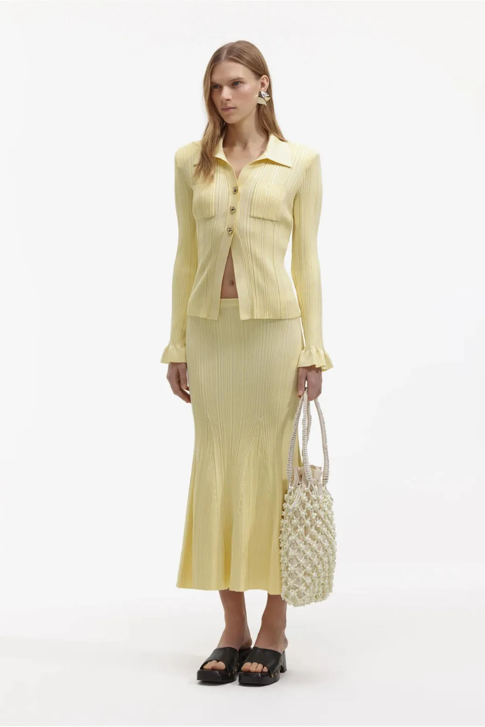 Yellow Ribbed Viscose Knit Skirt