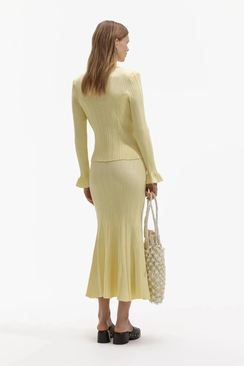 Yellow Ribbed Viscose Knit Skirt